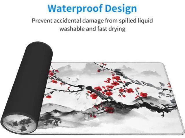 Alt view image 4 of 7 - Watercolor Japanese Cherry Blossom Mouse Pad 31.5 X 11.8 Inch XL Red Floral Design Extended Gaming Mousepad Large Non-Slip Rubber Base Keyboard Desk Mat with Stitched Edges for Gaming and Office