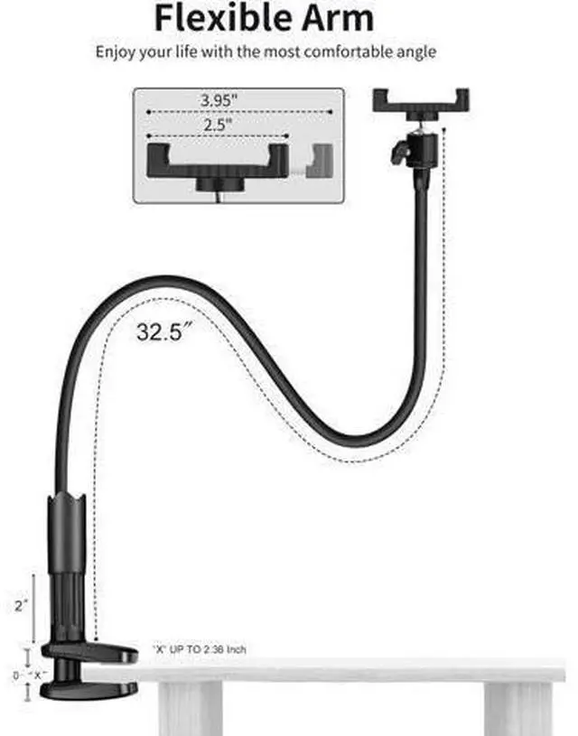 Alt view image 3 of 7 - Gooseneck Phone Holder for Bed/Desk, Flexible Phone Holder with 360 Adjustable Clamp Clip, Overhead Phone Mount, for Cookie Decorating, Recording or Watching Video