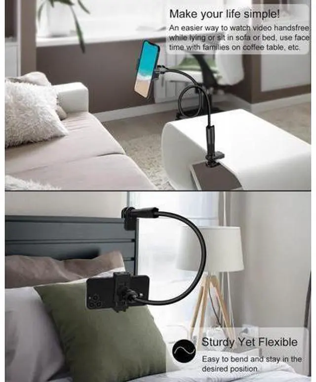 Alt view image 6 of 7 - Gooseneck Phone Holder for Bed/Desk, Flexible Phone Holder with 360 Adjustable Clamp Clip, Overhead Phone Mount, for Cookie Decorating, Recording or Watching Video