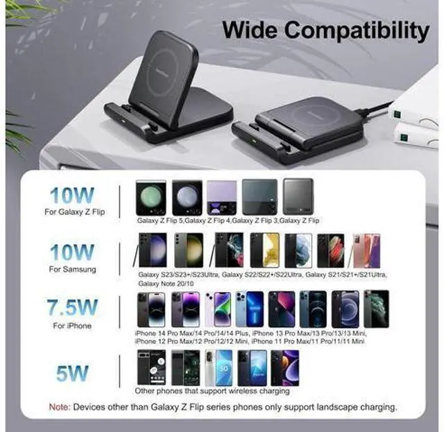 Alt view image 2 of 7 - Wireless Charger for Z Flip, Foldable Fast Wireless Charging Stand for Galaxy Z Flip 5/Z Flip 4/Z Flip 3, Charging Station for Galaxy Z Flip Series/Moto Razr+(No Adapter)