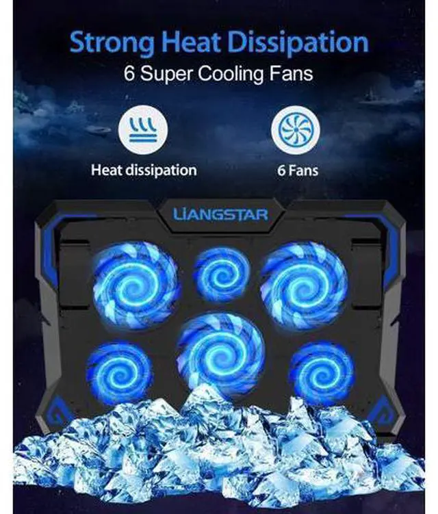 Alt view image 3 of 7 - Laptop Cooling Pad, Laptop Cooler with 6 Quiet Led Fans for 15.6-17 Inch Laptop Cooling Fan Stand, Portable Ultra Slim USB Powered Gaming Laptop Cooling Pad, Switch Control Fan Speed Function