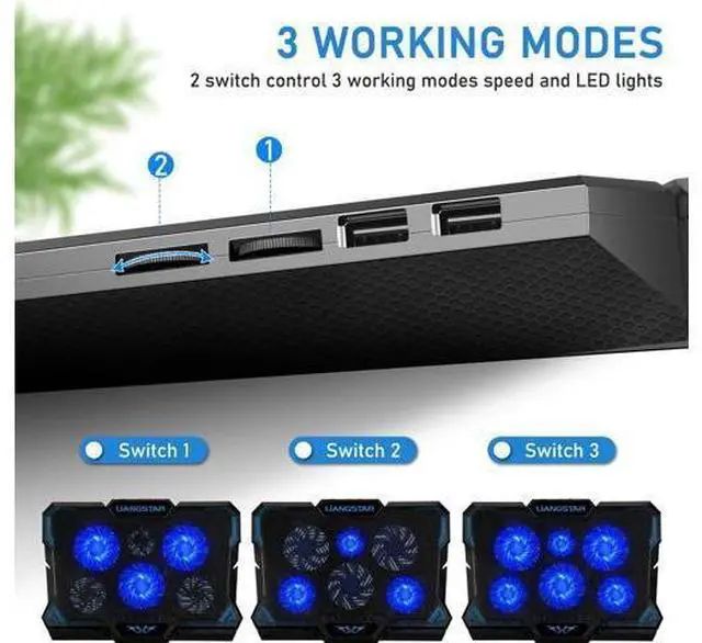 Alt view image 5 of 7 - Laptop Cooling Pad, Laptop Cooler with 6 Quiet Led Fans for 15.6-17 Inch Laptop Cooling Fan Stand, Portable Ultra Slim USB Powered Gaming Laptop Cooling Pad, Switch Control Fan Speed Function