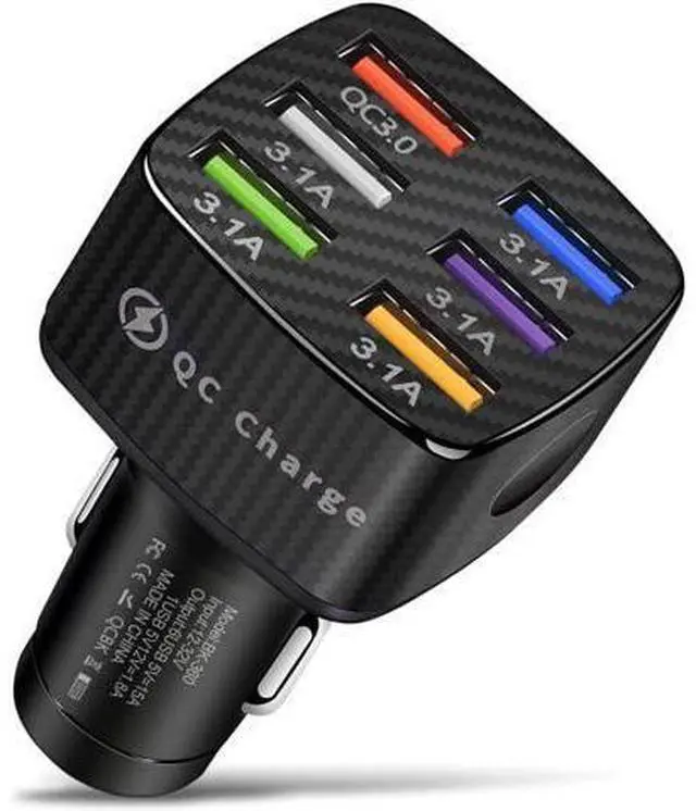 Main image of 6-Port USB Car Charger, QC3.0 Fast Charging 6 USB Car Charger Adapter Smart Shunt Car Phone Charger with Light, Suitable for iPhone & Android,Samsung Galaxy S10 S9 Plus