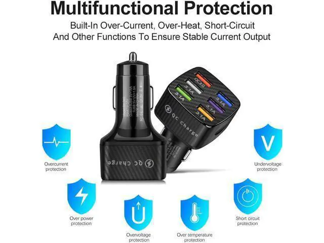 Alt view image 6 of 7 - 6-Port USB Car Charger, QC3.0 Fast Charging 6 USB Car Charger Adapter Smart Shunt Car Phone Charger with Light, Suitable for iPhone & Android,Samsung Galaxy S10 S9 Plus