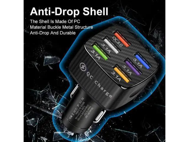 Alt view image 3 of 7 - 6-Port USB Car Charger, QC3.0 Fast Charging 6 USB Car Charger Adapter Smart Shunt Car Phone Charger with Light, Suitable for iPhone & Android,Samsung Galaxy S10 S9 Plus