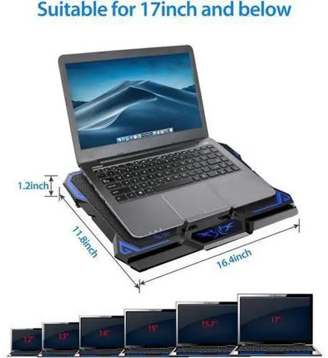 Alt view image 4 of 7 - Laptop Cooling Pad, Laptop Cooler with 6 Quiet Led Fans for 15.6-17 Inch Laptop Cooling Fan Stand, Portable Ultra Slim USB Powered Gaming Laptop Cooling Pad, Switch Control Fan Speed Function