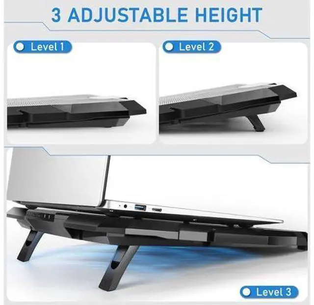 Alt view image 6 of 7 - Laptop Cooling Pad, Laptop Cooler with 6 Quiet Led Fans for 15.6-17 Inch Laptop Cooling Fan Stand, Portable Ultra Slim USB Powered Gaming Laptop Cooling Pad, Switch Control Fan Speed Function