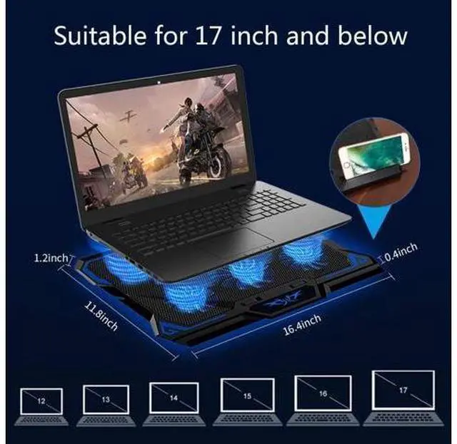 Alt view image 7 of 7 - Laptop Cooling Pad, Laptop Cooler with 6 Quiet Led Fans for 15.6-17 Inch Laptop Cooling Fan Stand, Portable Ultra Slim USB Powered Gaming Laptop Cooling Pad, Switch Control Fan Speed Function