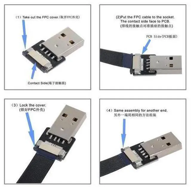Alt view image 2 of 7 - USB 2.0 Flat Cable USB 2.0 Male to Female 90 Degree Down Angled Data Transfer Charging Ribbon Flex Extension Cable Adapter 0.5M