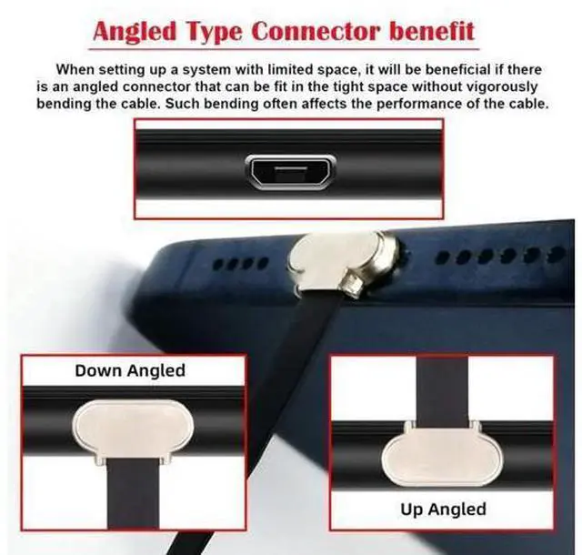 Alt view image 3 of 7 - Micro USB Short Flat Cable, USB 2.0 Micro USB 5Pin Dual 90 Degree Angled 5V2A Fast Charge Data Extension Cable 0.52FT