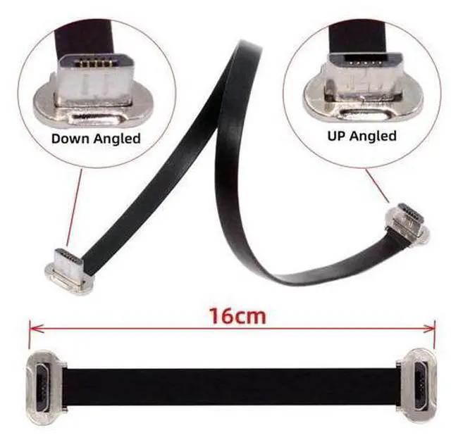 Alt view image 5 of 7 - Micro USB Short Flat Cable, USB 2.0 Micro USB 5Pin Dual 90 Degree Angled 5V2A Fast Charge Data Extension Cable 0.52FT