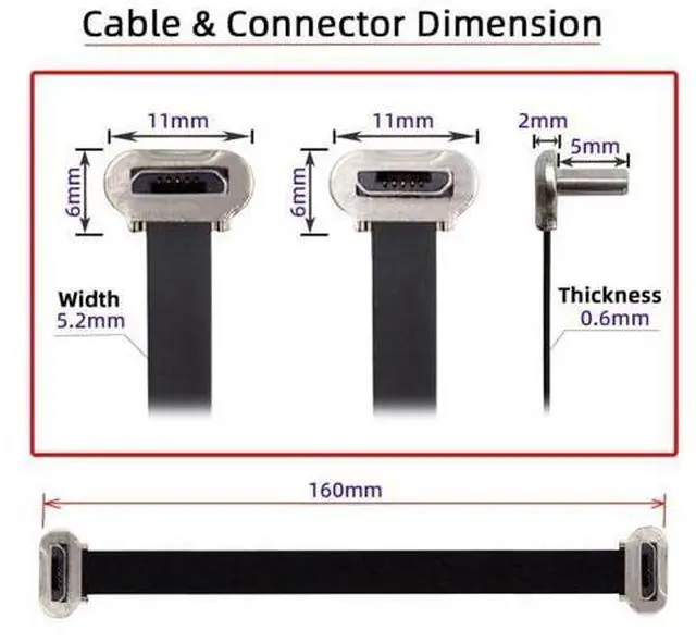Alt view image 6 of 7 - Micro USB Short Flat Cable, USB 2.0 Micro USB 5Pin Dual 90 Degree Angled 5V2A Fast Charge Data Extension Cable 0.52FT