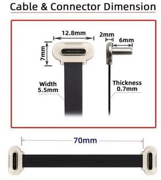 Alt view image 7 of 7 - 0.23FT USB C Short Flat Cable, USB 2.0 Type C Dual 90 Degree Angled PD 65W Fast Charge Data Extension Cable