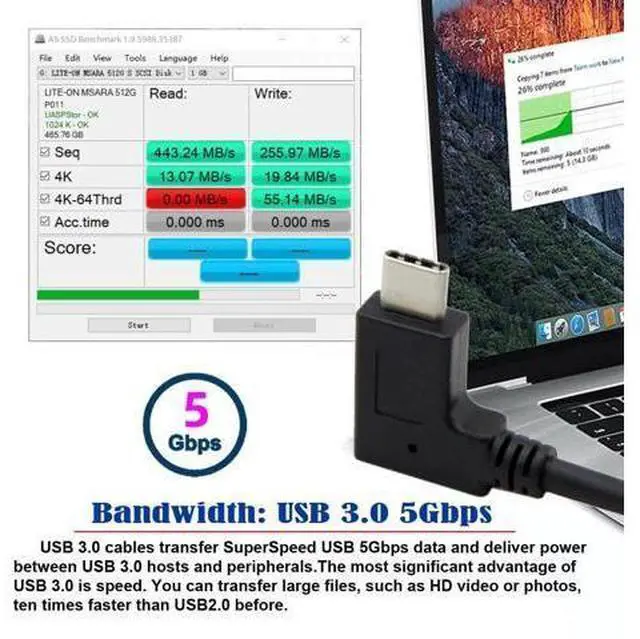 Alt view image 4 of 7 - USB 3.0 to USB C 90 Degree Right Angled Data Extension Cable for Tablet Mobile Phone Hard Disk Drive 30cm