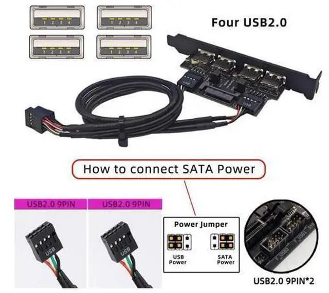 Alt view image 5 of 7 - 4 Port USB 2.0 Front Panel Header 9Pin 2 Male to 4 USB 2.0 Female Chassis Back Panel Port Extension Cable 30cm with 120mm PCI-E Slot Bracket