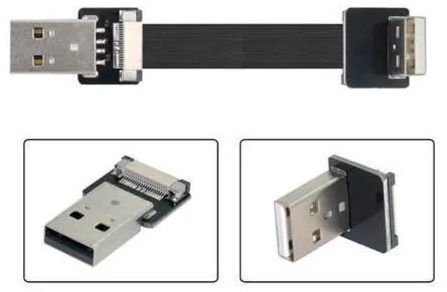 Alt view image 7 of 7 - CY USB 2.0 Type-A Male to USB 2.0 Type-A Male Data Flat Slim FPC Cable 90 Degree Up Angled for FPV & Disk & Scanner & Printer 20CM