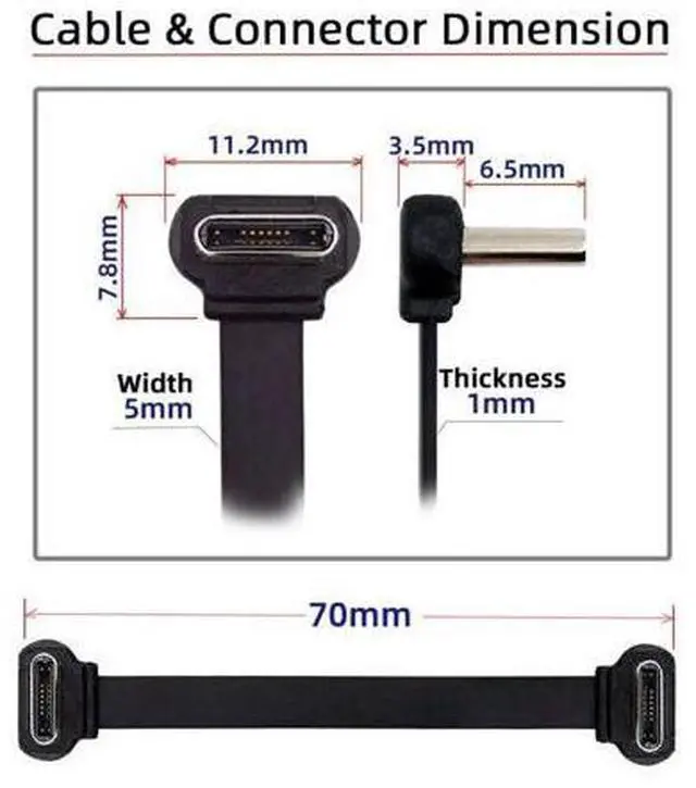 Alt view image 7 of 7 - USB C Short Flat Cable USB 2.0 Type C Dual 90 Degree Angled PD 65W Fast Charge Data Extension Cable 70MM