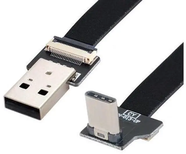Main image of USB C Flat Cable USB 2.0 Male to USB C Male 90 Degree UP Angled Data Transfer Charging Ribbon Flex Extension Cable Adapter 0.2M