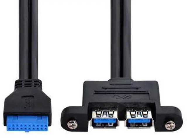 Alt view image 4 of 6 - USB 3.0 Front Panel Header 19/20Pin 1 Male to 2 USB 3.0 Female Panel Port Extension Cable 0.5M with Panel Mount Screw