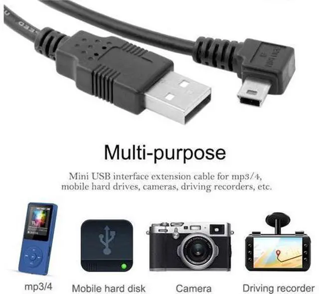Alt view image 5 of 7 - Mini USB Cable USB 2.0 Male to Mini USB 5 Pin Male 90 Degree Right Angled Charging Data Transfer Extension Cable 3.0M