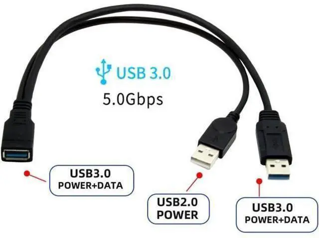 Alt view image 3 of 7 - USB 3.0 Splitter Y Cable USB 1 Female to 2 Male Extra Power Data Extension Cable for 2.5" Mobile Hard Disk