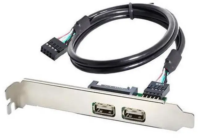 Main image of 2 Port USB 2.0 Front Panel Header 9Pin 1 Male to 2 USB 2.0 Female Chassis Back Panel Port Extension Cable 30cm with 120mm PCI-E Slot Bracket