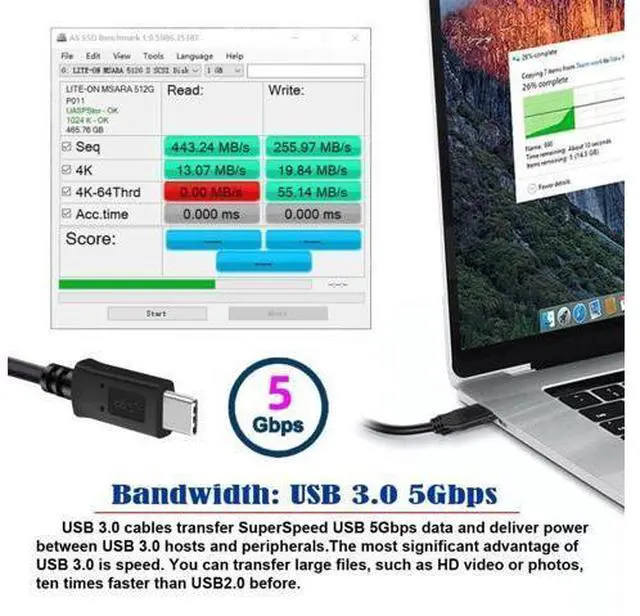 Alt view image 3 of 6 - USB C to Micro USB 3.0 Data Cable 90 Degree Left Angled with Screw Mount 5Gbps