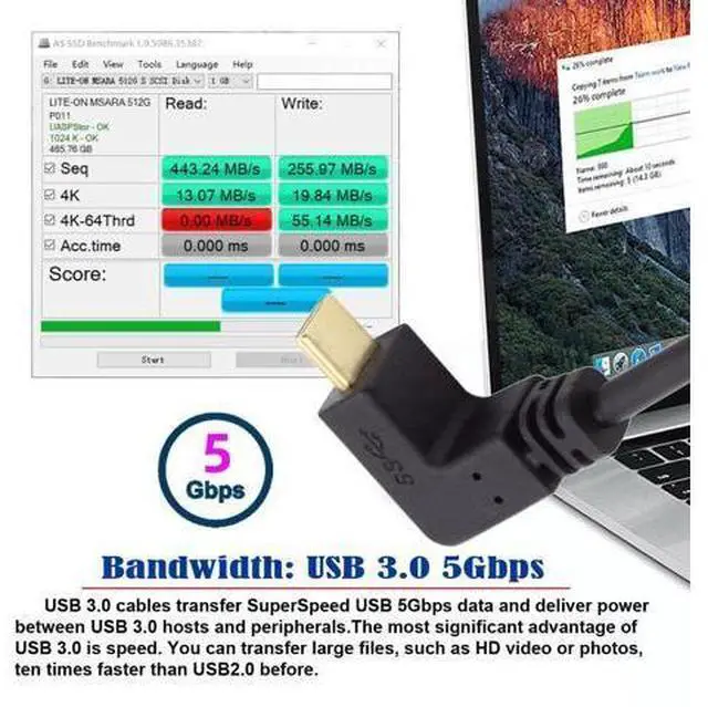 Alt view image 2 of 7 - USB C to USB 3.0 90 Degree UP Angled Data Extension Cable for Tablet Mobile Phone Hard Disk Drive