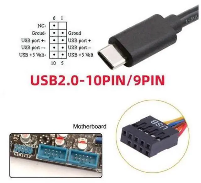 Alt view image 4 of 7 - USB 2.0 Front Panel Header 9/10Pin to USB C Male Mainboard Header Port Data Extension Cable Adapter 0.5M