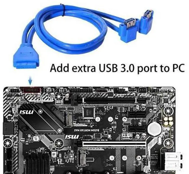 Alt view image 3 of 7 - USB 3.0 Front Panel Header 19/20Pin 1 Male to 2 USB 3.0 Female 90 Degree Angled Panel Port Extension Cable 0.5M with Panel Mount Holes