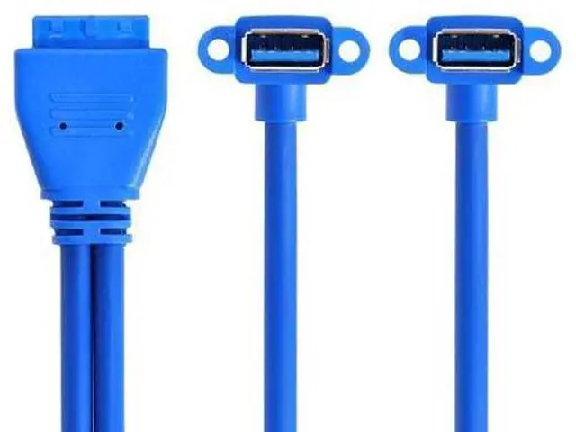Alt view image 7 of 7 - USB 3.0 Front Panel Header 19/20Pin 1 Male to 2 USB 3.0 Female 90 Degree Angled Panel Port Extension Cable 0.5M with Panel Mount Holes
