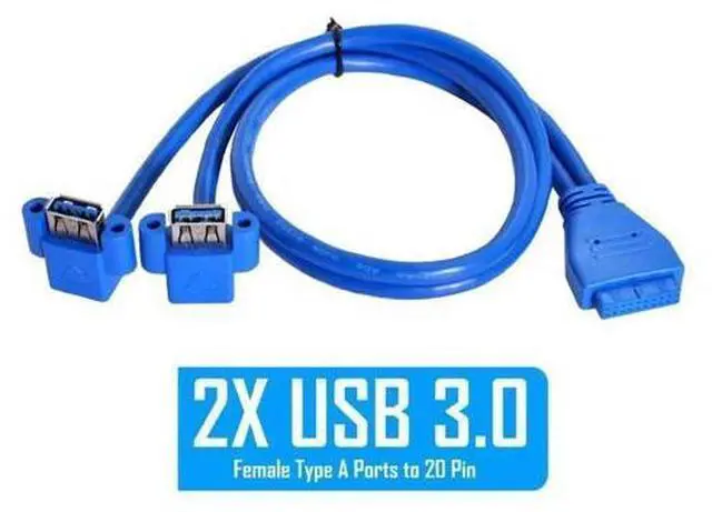 Alt view image 4 of 7 - USB 3.0 Front Panel Header 19/20Pin 1 Male to 2 USB 3.0 Female 90 Degree Angled Panel Port Extension Cable 0.5M with Panel Mount Holes