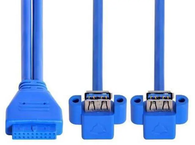 Alt view image 6 of 7 - USB 3.0 Front Panel Header 19/20Pin 1 Male to 2 USB 3.0 Female 90 Degree Angled Panel Port Extension Cable 0.5M with Panel Mount Holes