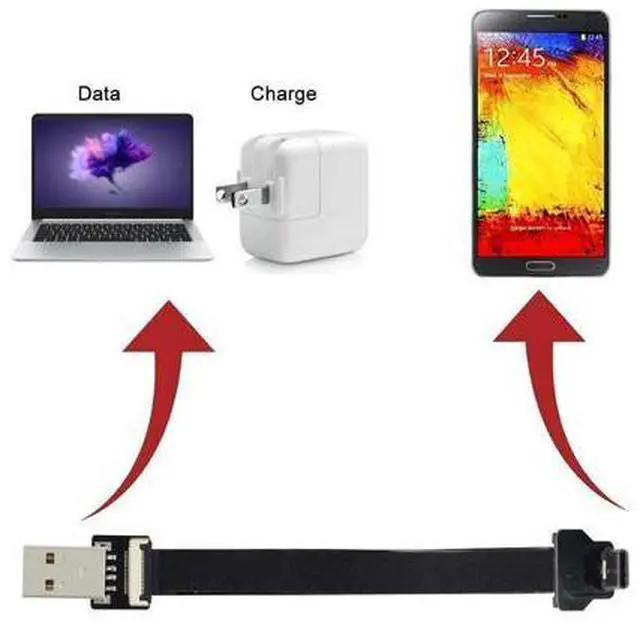 Alt view image 3 of 7 - USB C Flat Cable USB 2.0 Male to USB C Male 90 Degree UP Angled Data Transfer Charging Ribbon Flex Extension Cable Adapter 0.2M