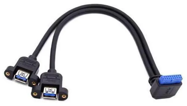 Main image of 2 Ports USB 3.0 Female to Motherboard 20Pin Male Cable for Front Panel Screw Mount Type 30cm 90 Degree UP Angled