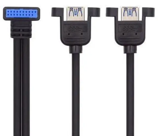 Alt view image 7 of 7 - 2 Ports USB 3.0 Female to Motherboard 20Pin Male Cable for Front Panel Screw Mount Type 30cm 90 Degree UP Angled