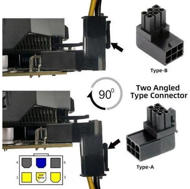 Alt view image 3 of 7 - 2 Pack ATX 6Pin 90 Degree Angled GPU Graphics Card Power Connector Adapter