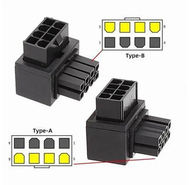 Alt view image 4 of 7 - 2 Pack ATX 8Pin EPS 12V 90 Degree Angled CPU Power Connector Adapter