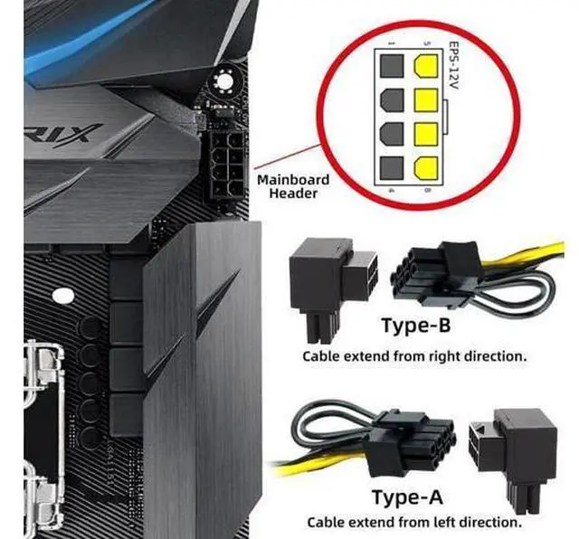 Alt view image 3 of 7 - 2 Pack ATX 8Pin EPS 12V 90 Degree Angled CPU Power Connector Adapter