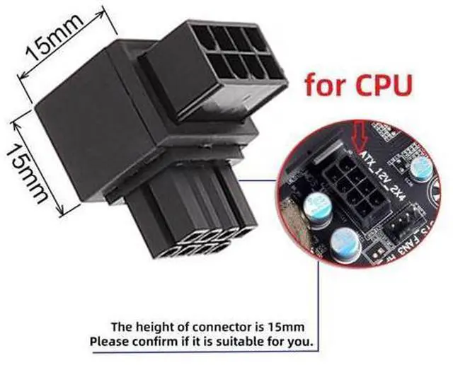 Alt view image 5 of 7 - 2 Pack ATX 8Pin EPS 12V 90 Degree Angled CPU Power Connector Adapter
