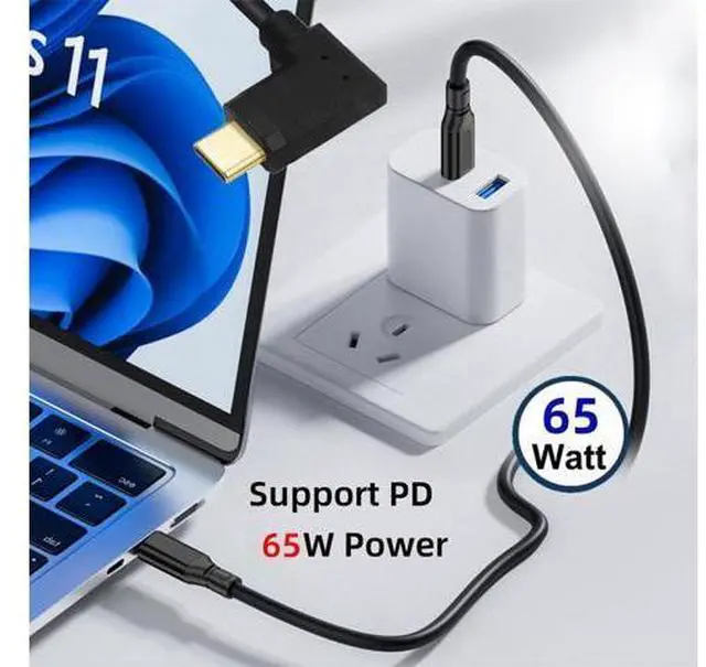 Alt view image 3 of 7 - USB C to C Cable,USB C Male to Male Fast Charging Data Transfer 90 Degree Angled Flat Extension Cable