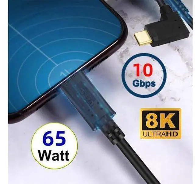 Alt view image 2 of 7 - USB C to C Cable,USB C Male to Male Fast Charging Data Transfer 90 Degree Angled Flat Extension Cable