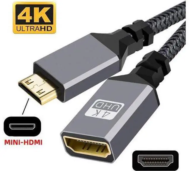 Alt view image 2 of 7 - CY Mini HDMI to HDMI Cable,Mini HDMI 1.4 Male to HDMI Female 4K Extension Cable for DV MP4 Camera DC Laptop