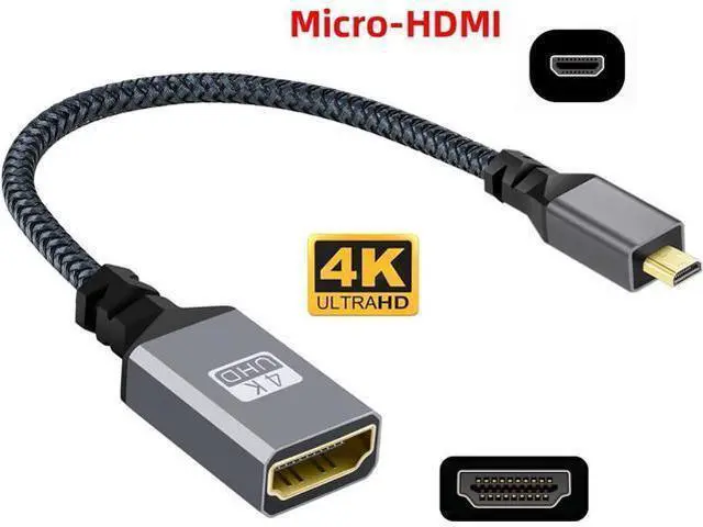 Alt view image 2 of 7 - CY Micro HDMI to HDMI Cable,Micro HDMI 1.4 Male to HDMI Female 4K Extension Cable for DV MP4 Camera DC Laptop