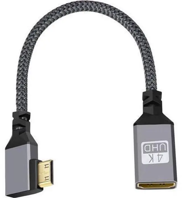 Alt view image 2 of 7 - CY Mini HDMI to HDMI Cable,Mini HDMI 1.4 Male to HDMI Female 4K Extension Cable 90 Degree Right Angled