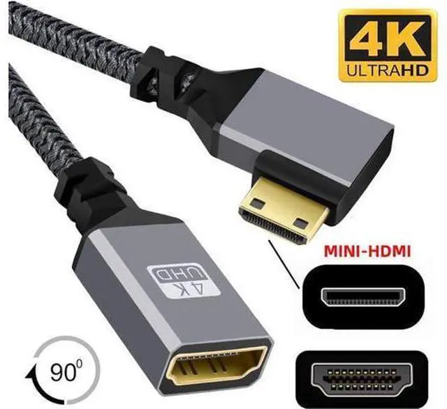 Alt view image 3 of 7 - CY Mini HDMI to HDMI Cable,Mini HDMI 1.4 Male to HDMI Female 4K Extension Cable 90 Degree Right Angled