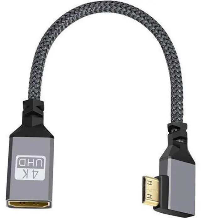 Alt view image 2 of 7 - CY Mini HDMI to HDMI Cable,Mini HDMI 1.4 Male to HDMI Female 4K Extension Cable 90 Degree Left Angled