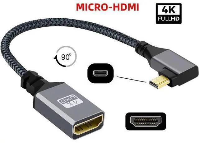 Alt view image 2 of 7 - CY Micro HDMI to HDMI Cable,Micro HDMI 1.4 Male to HDMI Female 4K Extension Cable 90 Degree Left Angled