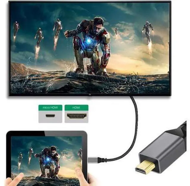 Alt view image 5 of 7 - CY Micro HDMI to HDMI Cable,Micro HDMI 1.4 Male to HDMI Female 4K Extension Cable 90 Degree UP Angled