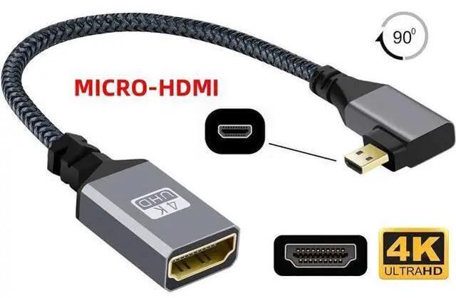 Alt view image 2 of 7 - CY Micro HDMI to HDMI Cable,Micro HDMI 1.4 Male to HDMI Female 4K Extension Cable 90 Degree Right Angled